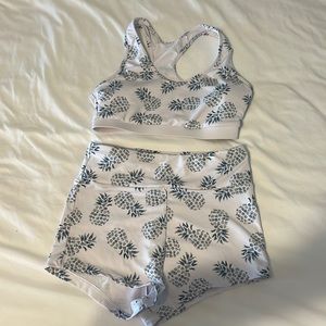 Pineapple print shorts and sports bra